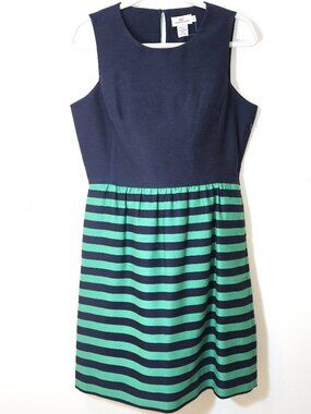 Vineyard Vines Navy Green Stripe Fit & Flare Dress Size 8